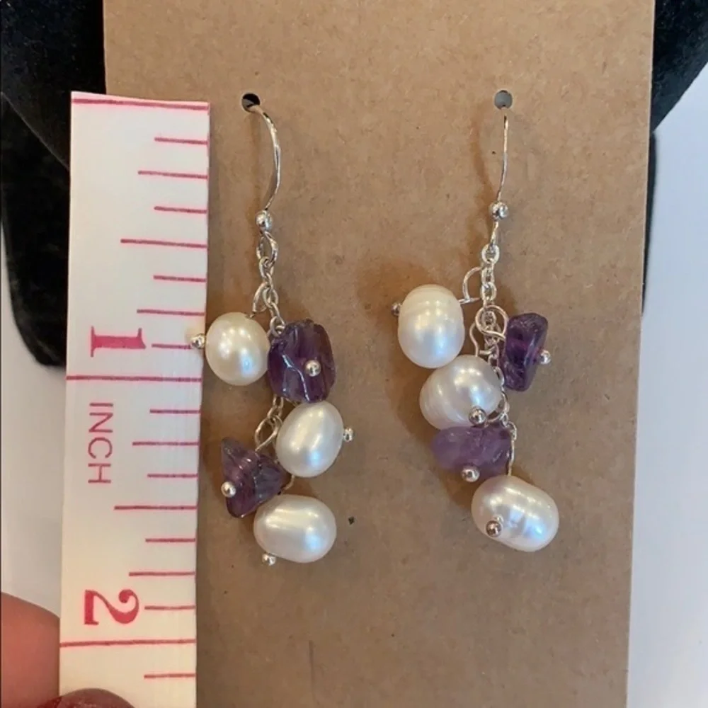 Sterling silver freshwater pearls amethyst stone